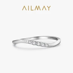 Ailmay Real 925 Sterling Silver Clear Zircon Simple Stackable Finger Ring For Women Minimalist Fine Jewelry 2021 New Style