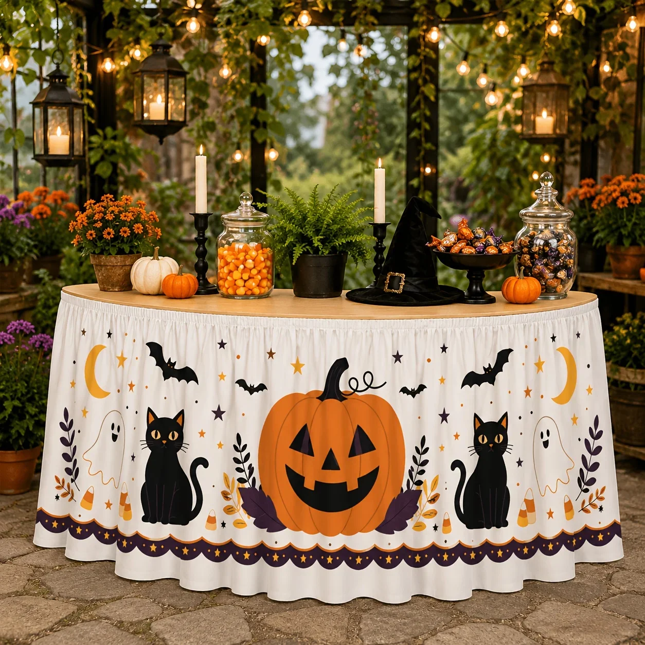 One tablecloth or table skirt, polyester neutral style, suitable for Halloween