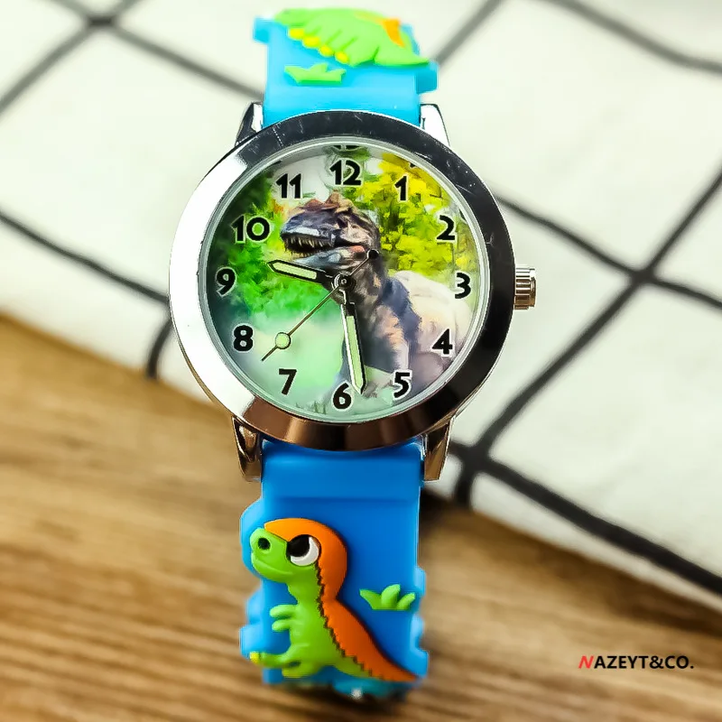 3dchildren-reloj de cuarzo de silicona para niños y niñas, pulsera electrónica de cintura con aguja luminosa de dinosaurio del bosque, moda coreana