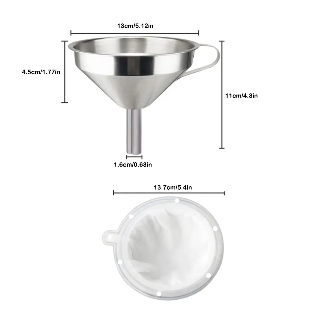 Fornitura di olio per succo con filtro a rete per imbuto da caffè in acciaio inossidabile da cucina per