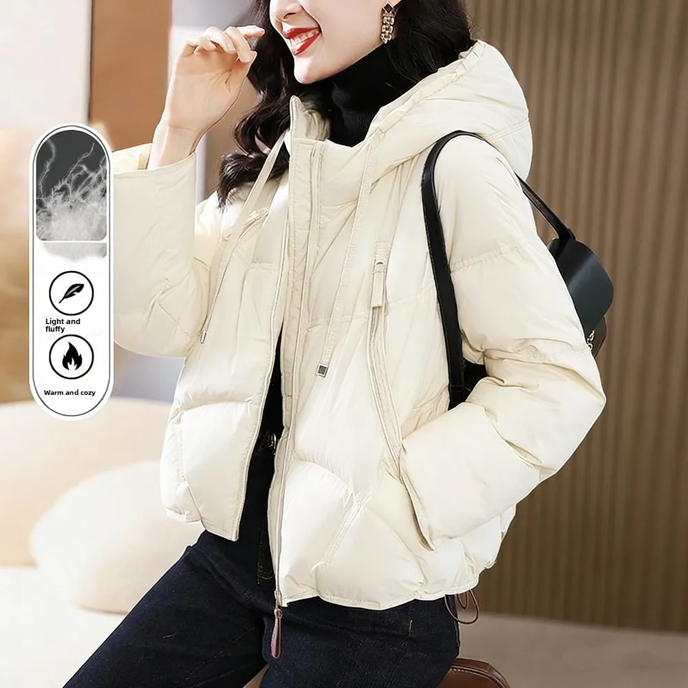 

Faionable White Du down ort Puffer Jaet Women's Thiened Winter Coat Korean Sle Small Size Commute Sle Zipper Cl...