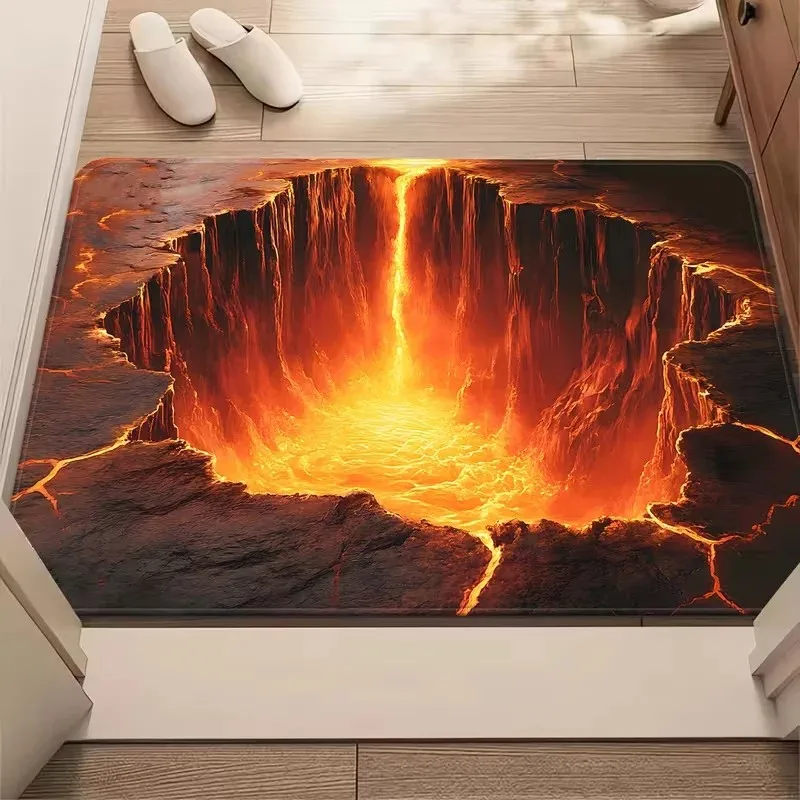 Tapis de porte antidérapant 3D VIKAMA à effet lave volcanique, lavable, pour entrée et maison