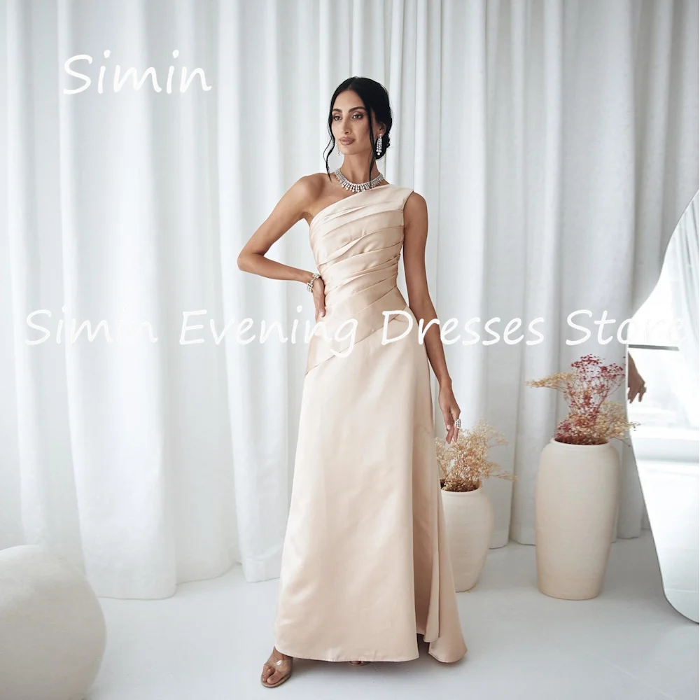 

Simin Satin A-line One-shoulder Ruffle Formal Prom Gown Floor-length Arab Evening Elegant Party dresses for women 2023