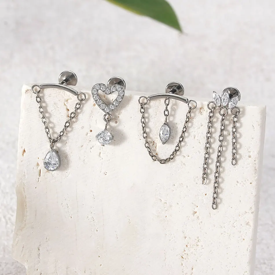 1 Stück Titan-Herz Zirkon Flacher Helix-Piercing-Ohrring für Frauen Ohrstecker Labret Lippen-Piercing Körperschmuck – Detail 8