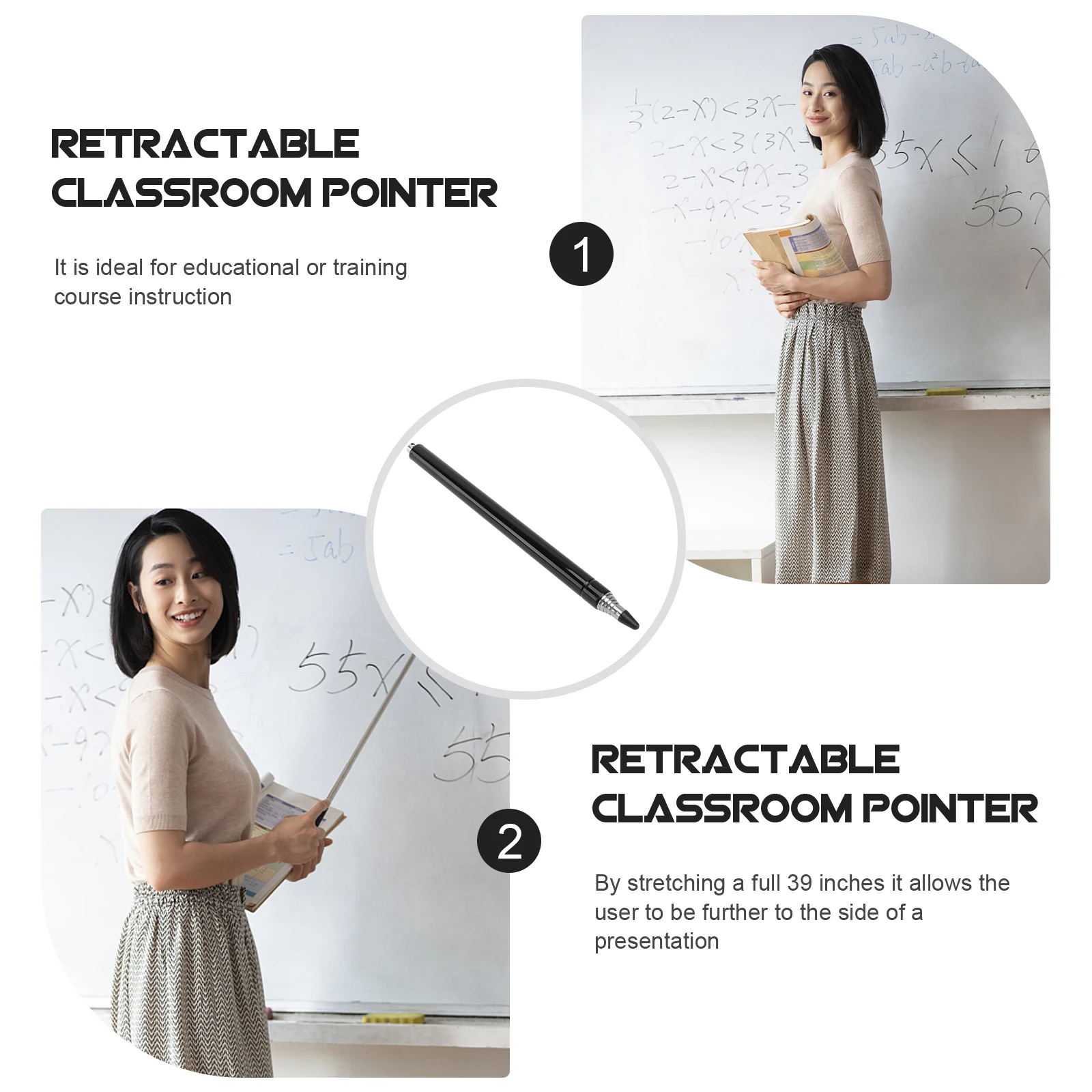 

Hand Telescopic Whiteboard Presenter Hand Pointer Classroom Sturdy Telescopic Retractable Pointer Portable Black
