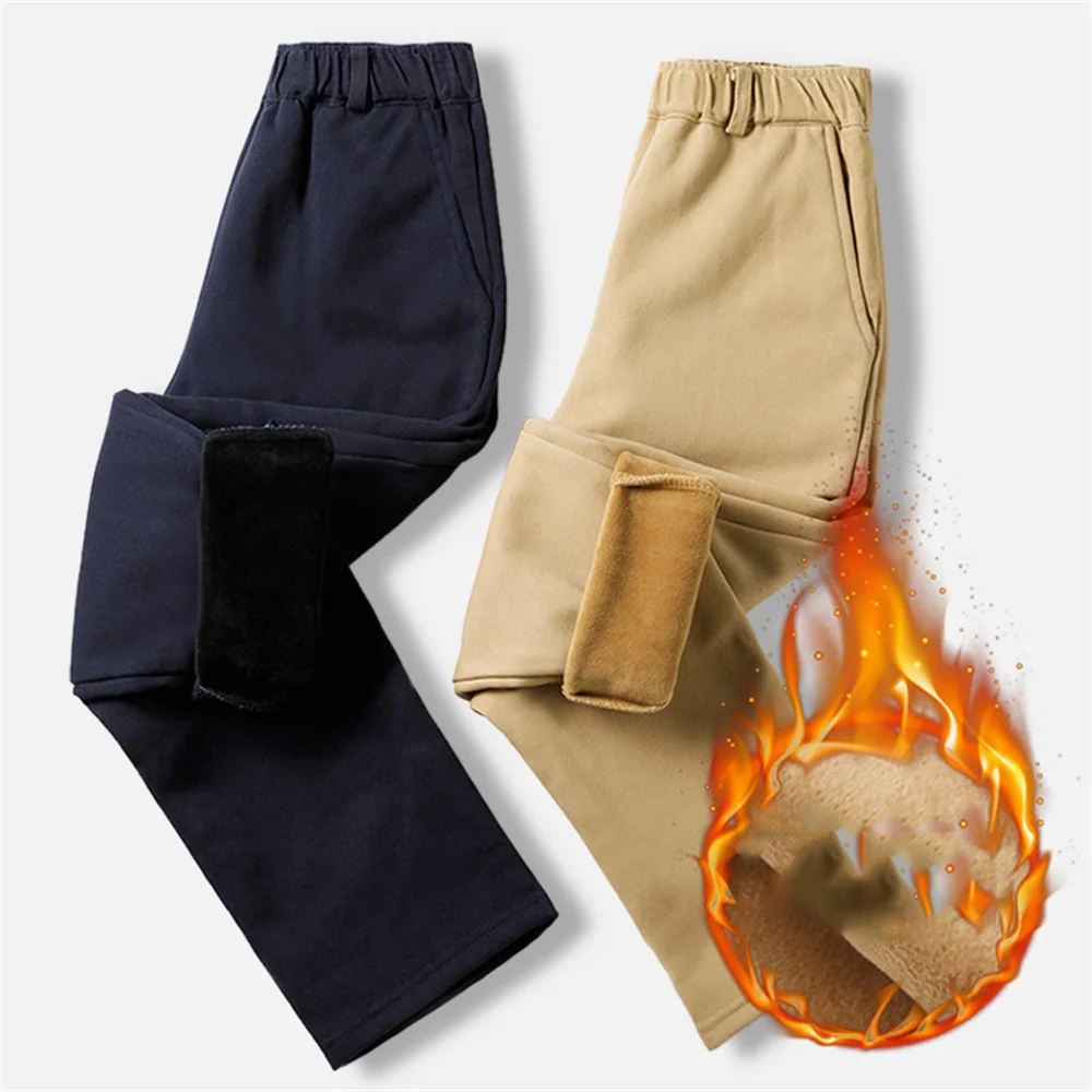 Moda Otoño niños niño niña polar pantalones escolares de invierno 10 12 años pantalones de uniforme caqui cintura elástica ropa de algodón para adolescentes