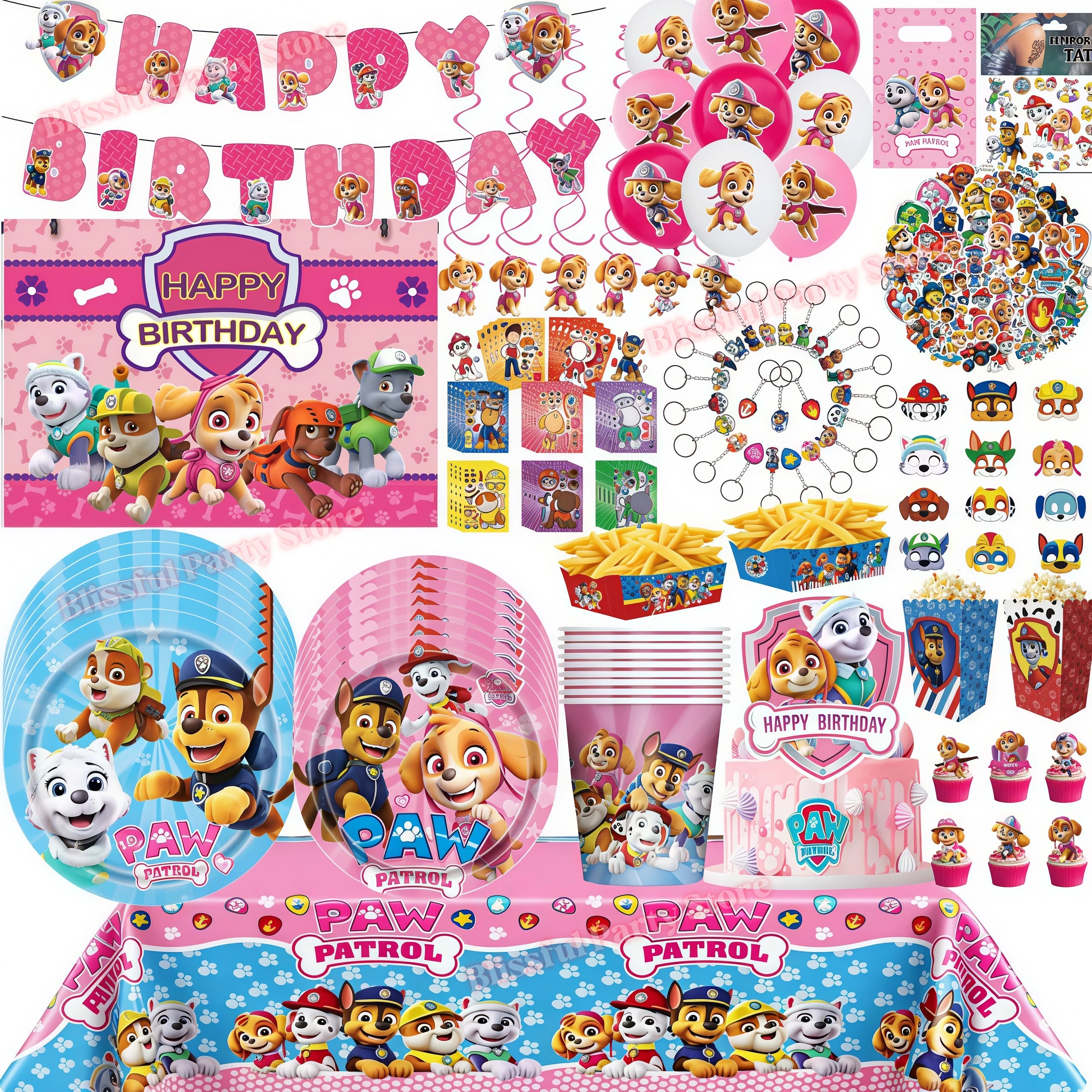 Paw Patrols Birthday Party Decoration Dog Skye Plates Cups Banner Balloons Boy Girl Party Favor Gifts Baby Shower Event Supplies
