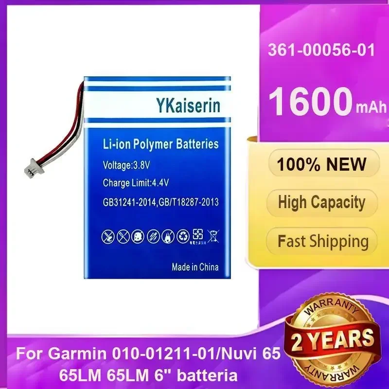 

Сменный аккумулятор YKaiserin 1600 мАч 361-00056-01 3610005601 для Garmin 010-01211-01 Nuvi65 65LM 65LM 6 "Батарея Nuvi 65