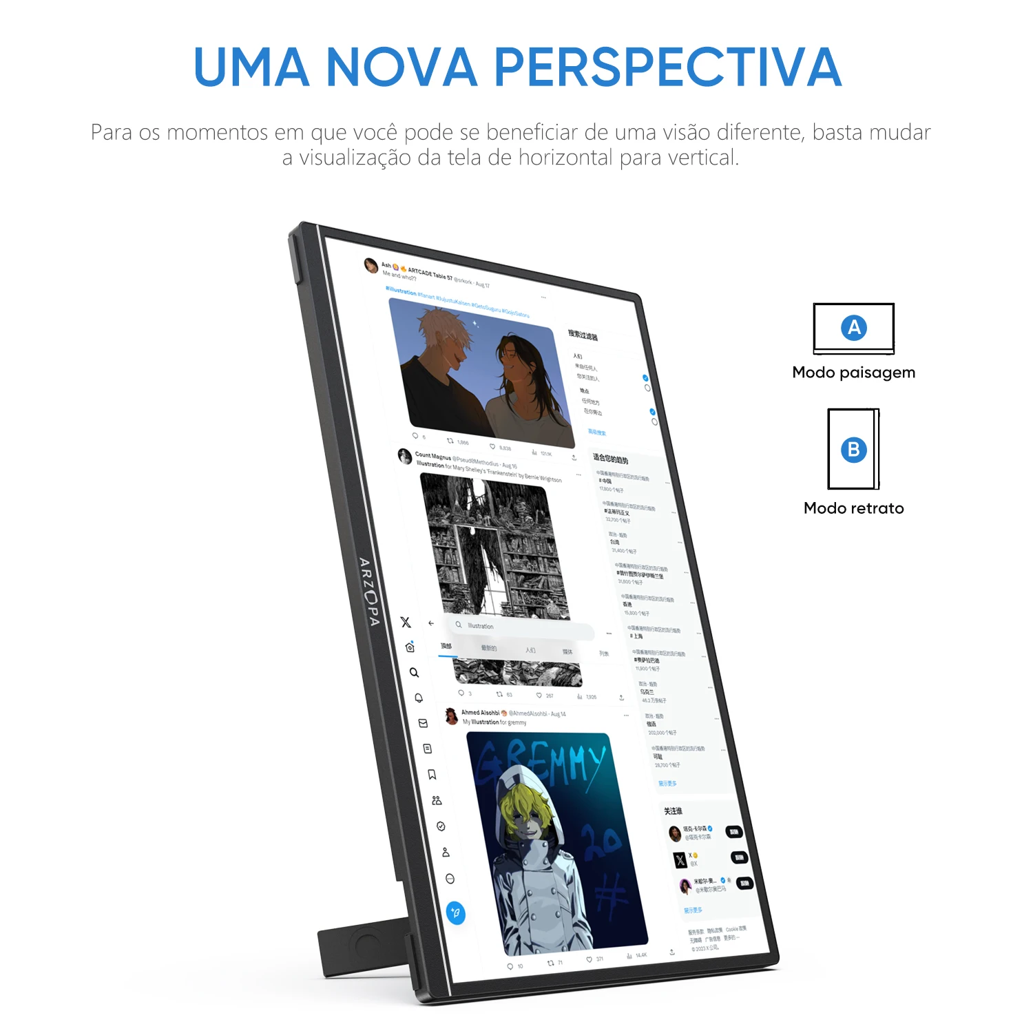 [produto no brasil] ARZOPA 16 polegadas 2K Monitor Portátil 16:10 Tela IPS com tipo-c mini hdmi Segundo Display para