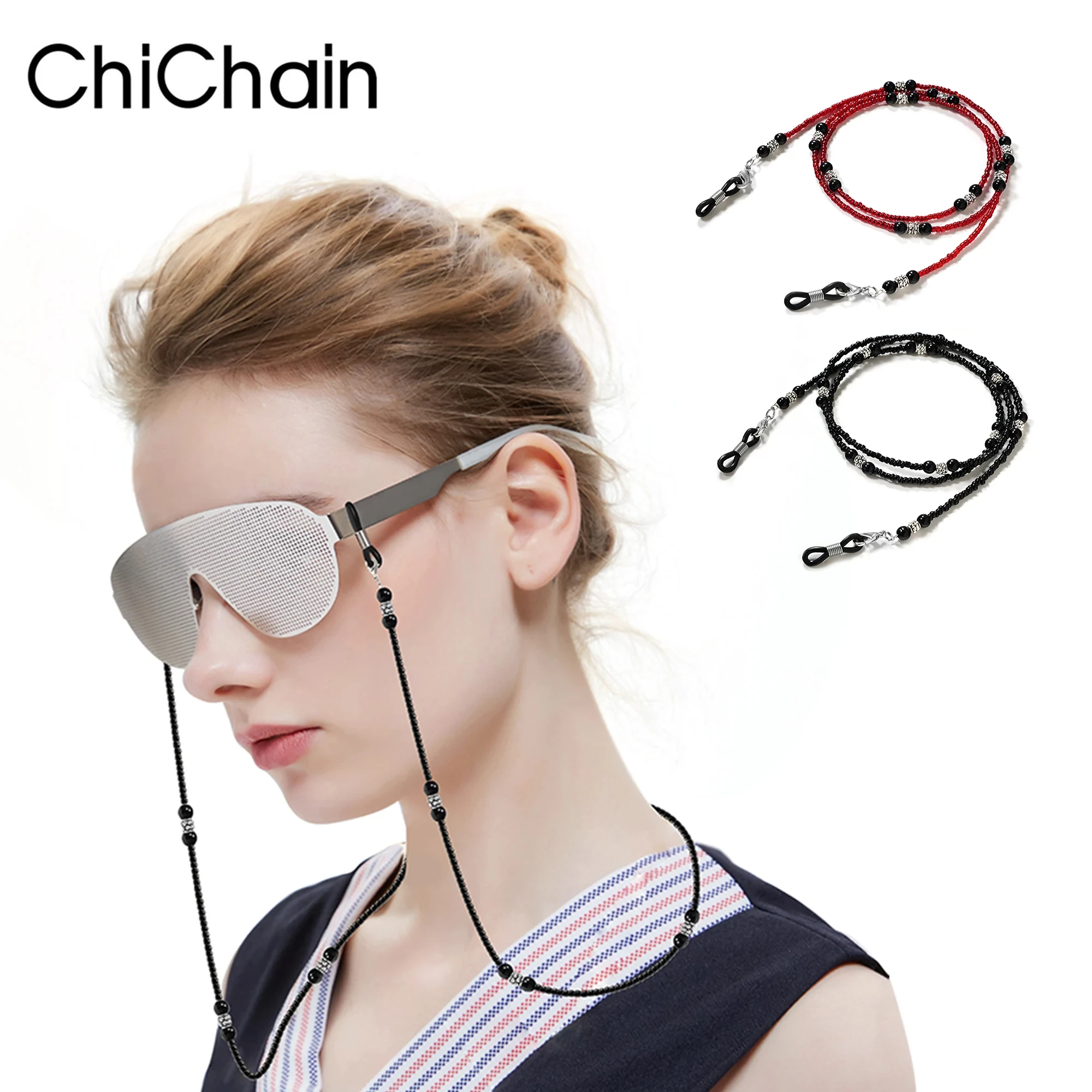 Mode handgemachte Brillen Ketten rot schwarz Glasperlen DIY Sonnenbrillen Ketten rutsch feste Brillen halter Halskette Seil für Frauen