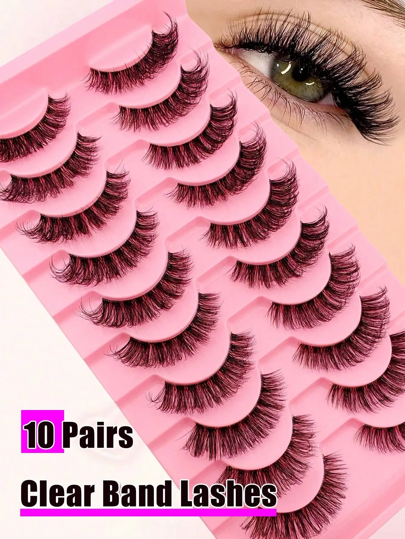 10 paires de Faux cils complets 15mm bande russe D Curl Faux vison œil de chat Look queue bande allongée cils