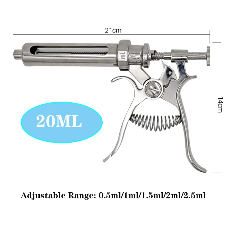 Veterinary Syringe Continuos Injection Syringe 10/20/30/50ml Stainless Steel Vaccination Gun Automatic for Cow Pig Sheep