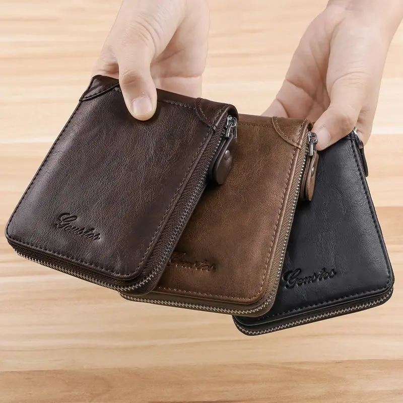 

Men'S Leather Wallet Casual Zipper Wallets Card Holder Male Synthetic Pu Purse Coin Purse Personalized Wallet Men Billfold