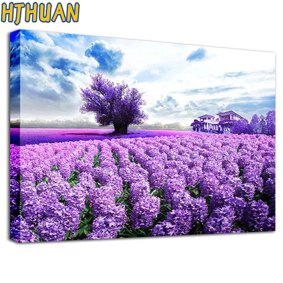 Full Square Diamond Painting, Romantic Natural Scenery, Lavender, Pastoral Landscape, Cross Stitch, Diamond Embroidery, Mosaic