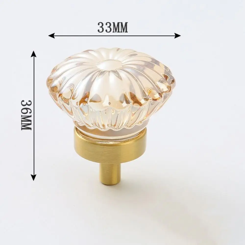 

Crystal Glass Furniture Handle Gold Base Champagne / Transparent Drawer Pull Handles Single Hole Luxury Wardrobe Handles