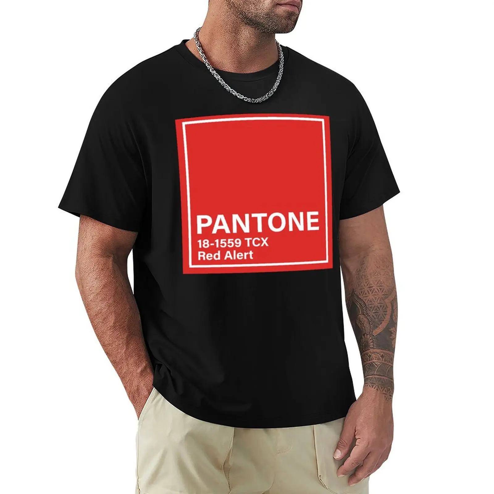 Camiseta PANTONE 18-1559 TCX Red Alert con estampado de arte lineal simple