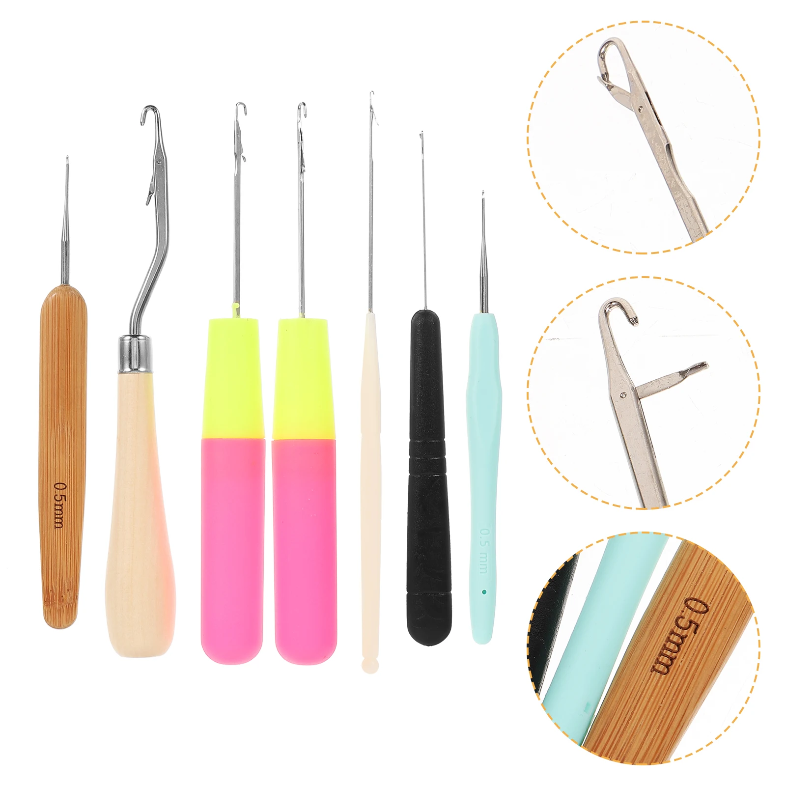 

7pcs Set Hooks for Hair Dreadlocks Needle Tools Kit Metal Reusable Dreadlocks Braid Tool Wood Handle Reusable Braiding