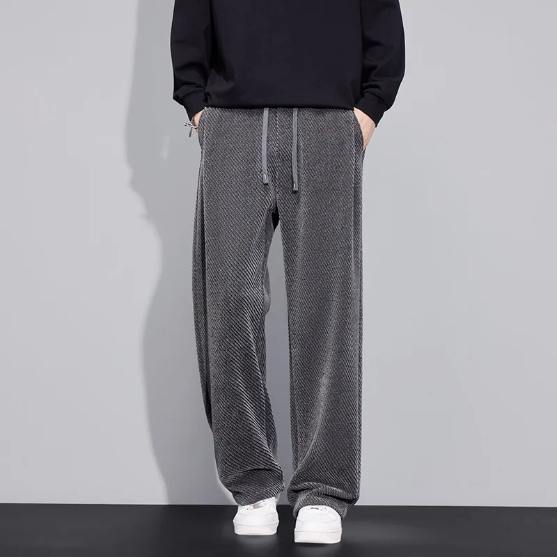 

Новые весенние вязаные свободные повседневные брюки для мужчин: модные спортивные прямые хлопковые брюки с завязками, удобные, прямого кроя