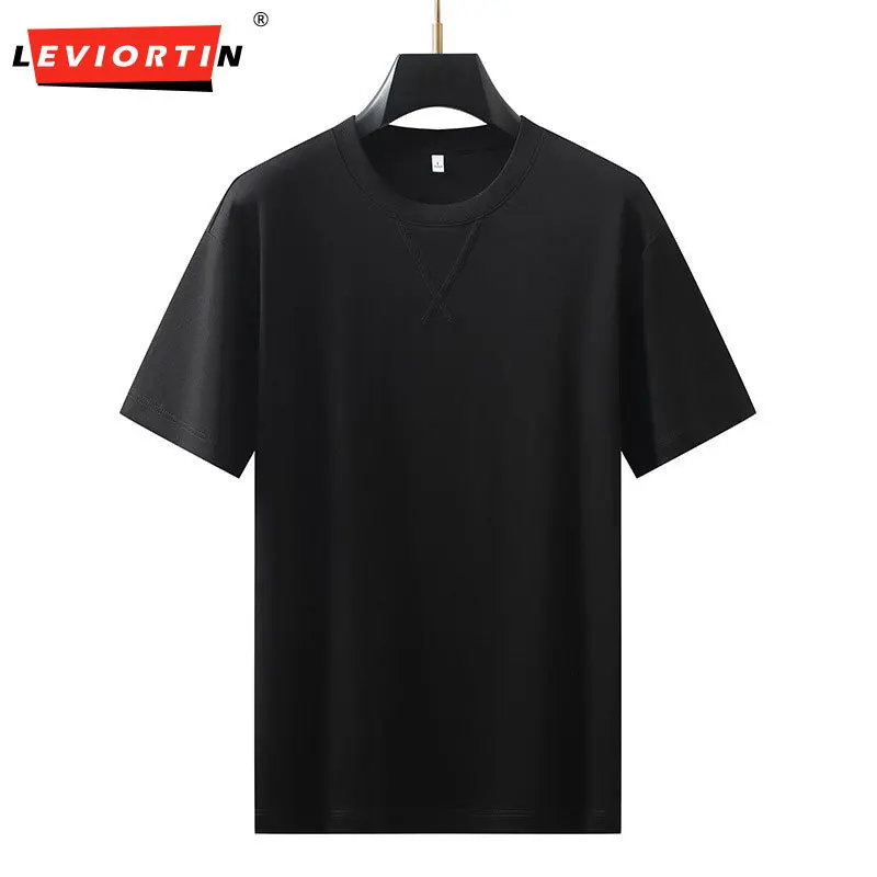 2025 Summer new men's light mature casual versatile loose liquid ammonia cotton simple versatile round neck pullover t-shirt