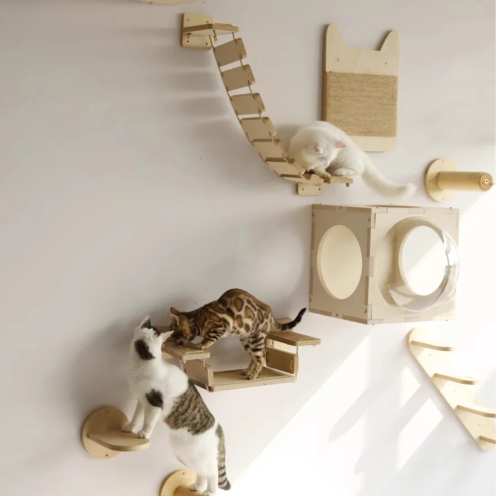 

Cat Wall Mounted Cat Tree Cat Climbing Shelves Perches Scratching Posts and Jumping Platform Rope Ladder House Pet Furniture