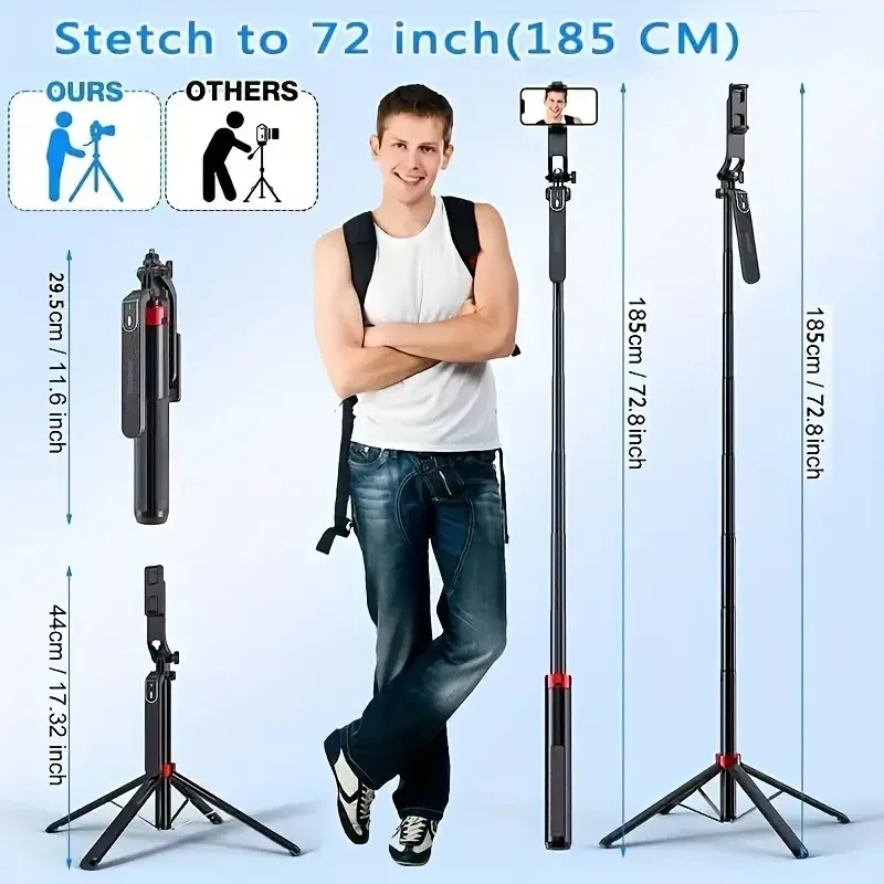 360° Multi-function Selfie Stick and Tripod, 1.85M Retractable Gimbal Stabilized Selfie Stick for Videos and Photos