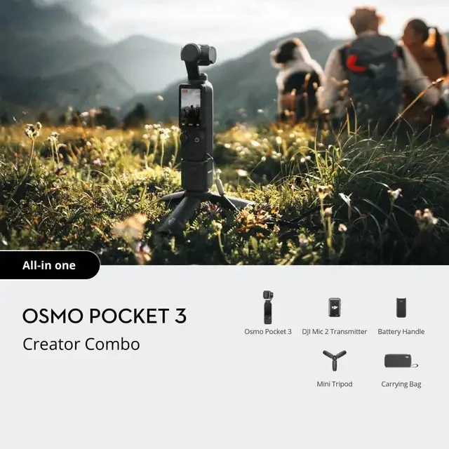 عرض ساخن لعام 2025 لمدونات الفيديو Osmo Pocket 3 مع 1 بوصة CMOS 4K 120 إطارًا في الثانية لتتبع الوجه/الأشياء 2 بوصة شاشة لمس قابلة للدوران صغيرة Vi