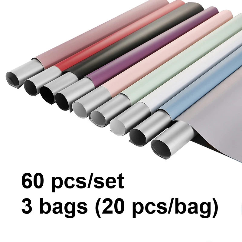 

60 pcs/set Light luxury silver flowers gift wrapping paper waterproof packaging double-side two-color creative bouquet packing