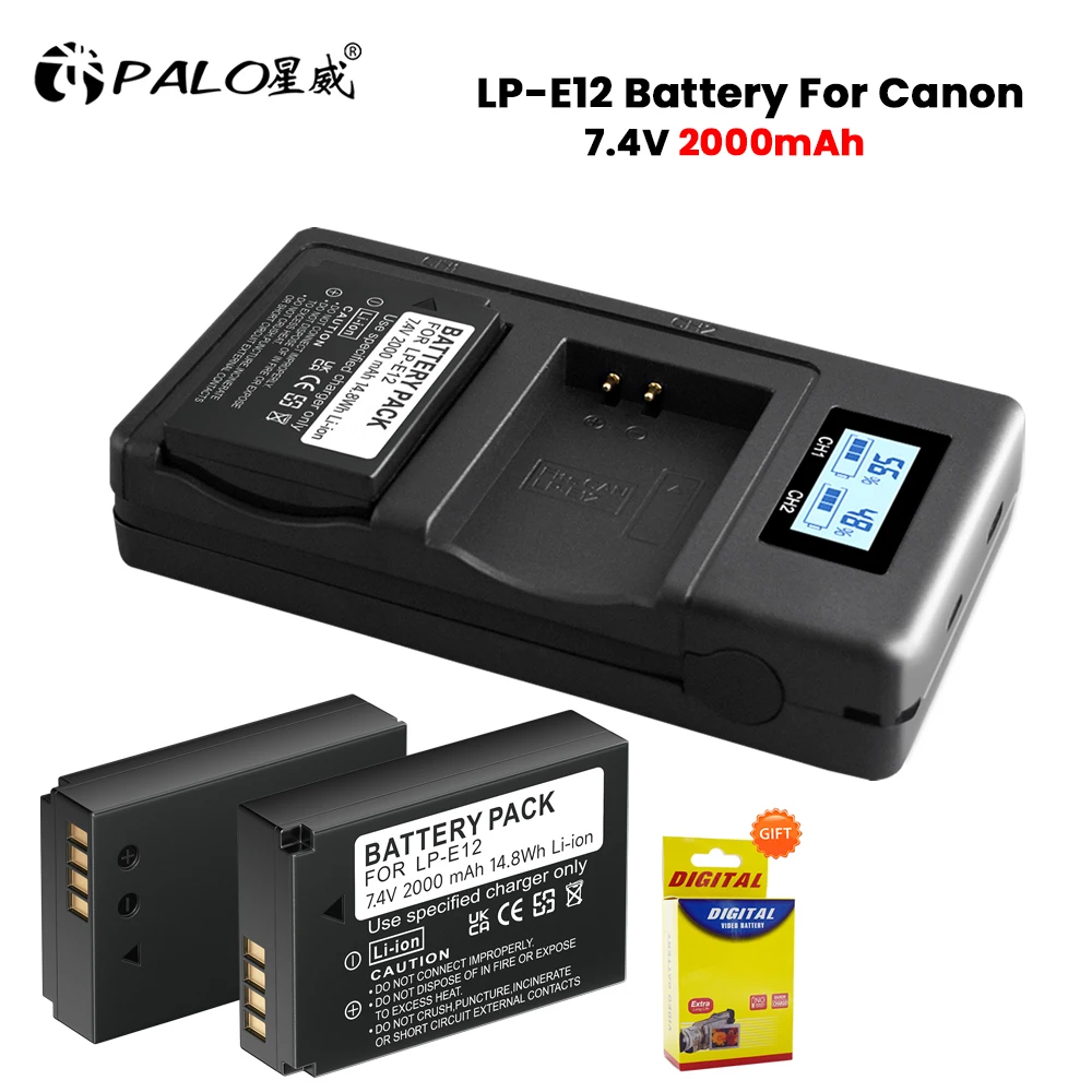 Baterai Kamera PALO LP-E12 LPE12 LP E12 untuk Baterai Canon Rebel SL1 100D Kiss X7 EOS-M EOS M M2 EOS M10 M50 M100 2000MAh