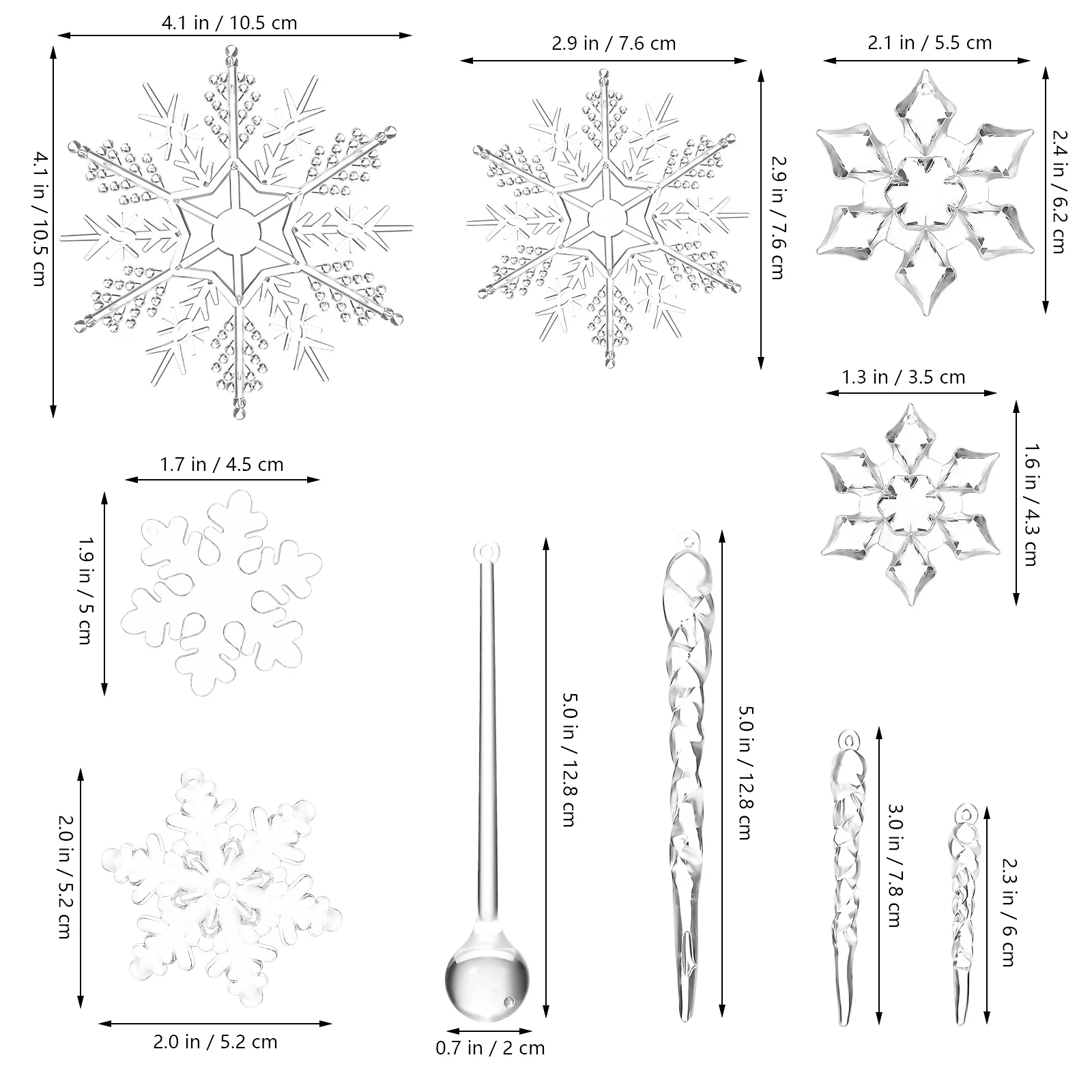 

Christmas Ice Strip Ornaments Snowflake Pendants Set Transparent Crystal Hanging Decor Xmas Tree Pendant Holiday Party Stage