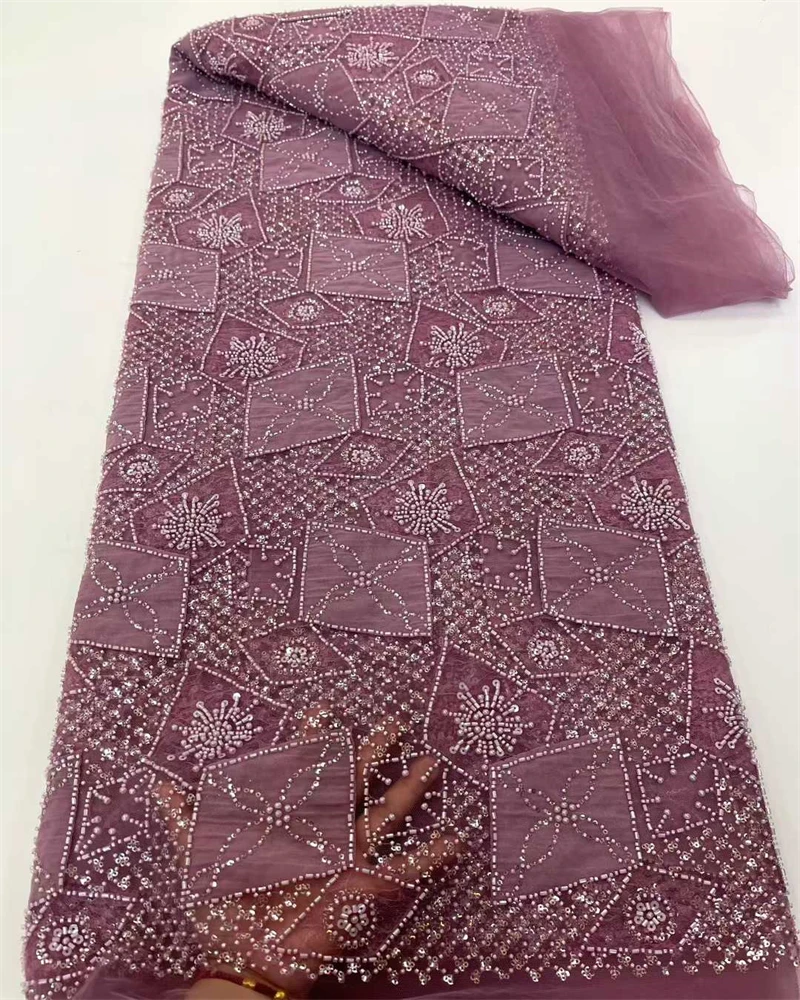 High-Quality Beaded Lace Fabric French Mesh with Sequins African Bridal Net Fabric 2025 Style for Wedding Dresses And Special Oc
