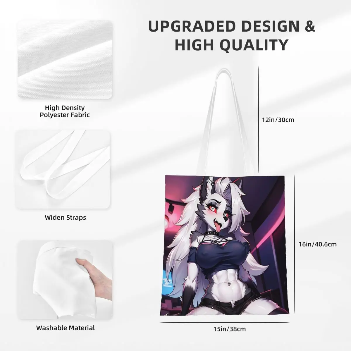 Helluva Boss Loona Bolsas de compras de lona Bolsa tote dobrável para mulheres bolsa de ombro bolsa de viagem