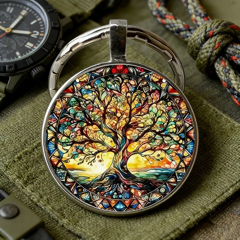 LLavero único de árbol de la vida para hombre y mujer, cristal 2D de grado A, mochila, colgante, decoración, mejor amigo, pareja, llavero de deseos