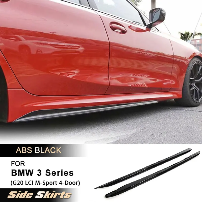 

Удлинители боковых юбок автомобиля для BMW 3 серии G20 LCI M-Sport 4-дверный 2023 2024, фартук для боковых дверей, бампер, комплект для губ, ABS, глянцевый черный