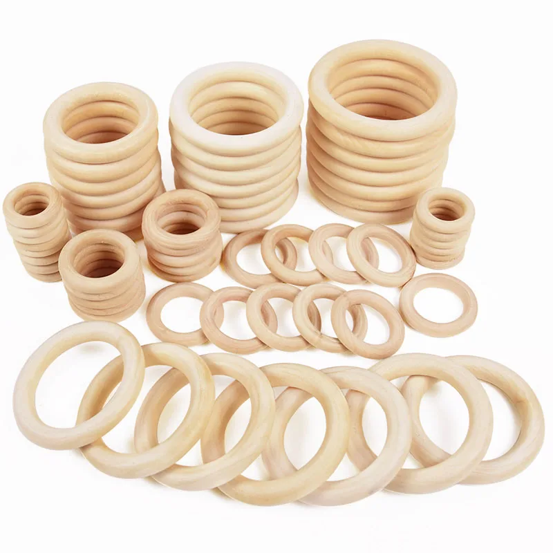 20-80mm Unfinished Natural Wooden Rings Hoop Wooden Baby Teething Circle Toy For DIY Handmade Crafts Jewelry Making Wedding Gift