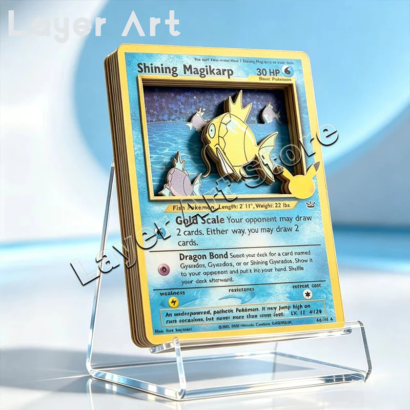 3D Pokemon Layered Card Shining Magikarp 66/64 Stereo Replica Collectible Card Handmade DIY Toys