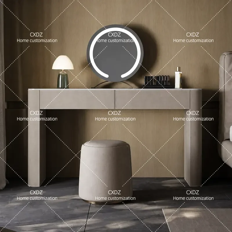2025 New Rock Slab Dresser Light Luxury High End Bedroom Modern Simplicity Makeup Table with Saddle Leather