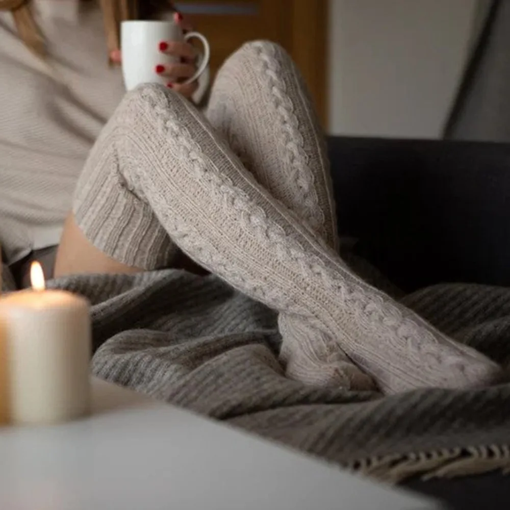 

Fashion Winter Warm Women's Socks Thick Sexy Casual Knitted Stockings Stripes Stacking Thigh Sock Over Knee Long Socks Gift