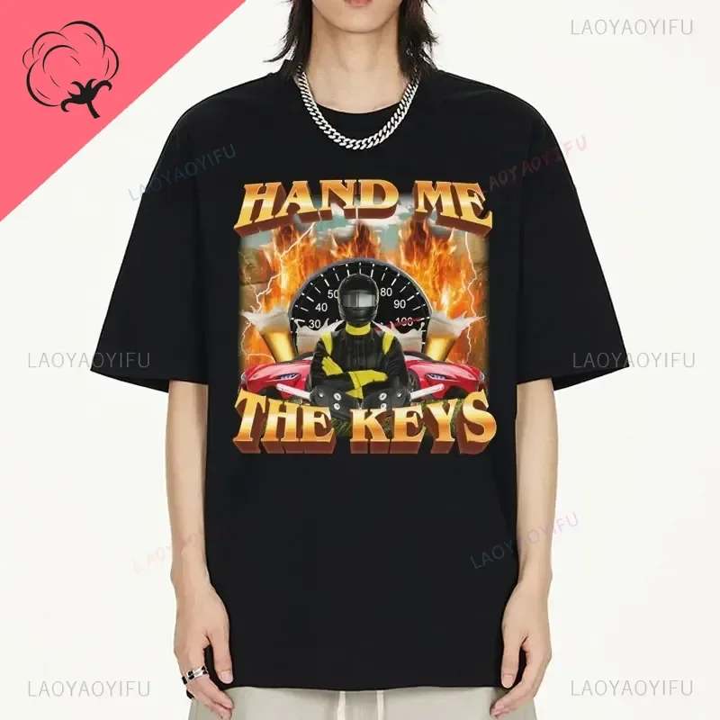 Hand me the key, memory shirt, men's fashionable retro short sleeved T-shirt, unisex casual large size 100%Cotton Print