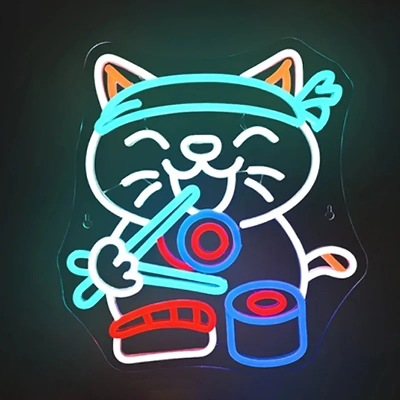 

Sushi Cat Neon Sign LED Lights Room Decoration Creative Anime Gaming Bedroom Bar Club Party Art Signs Business Japanese Food