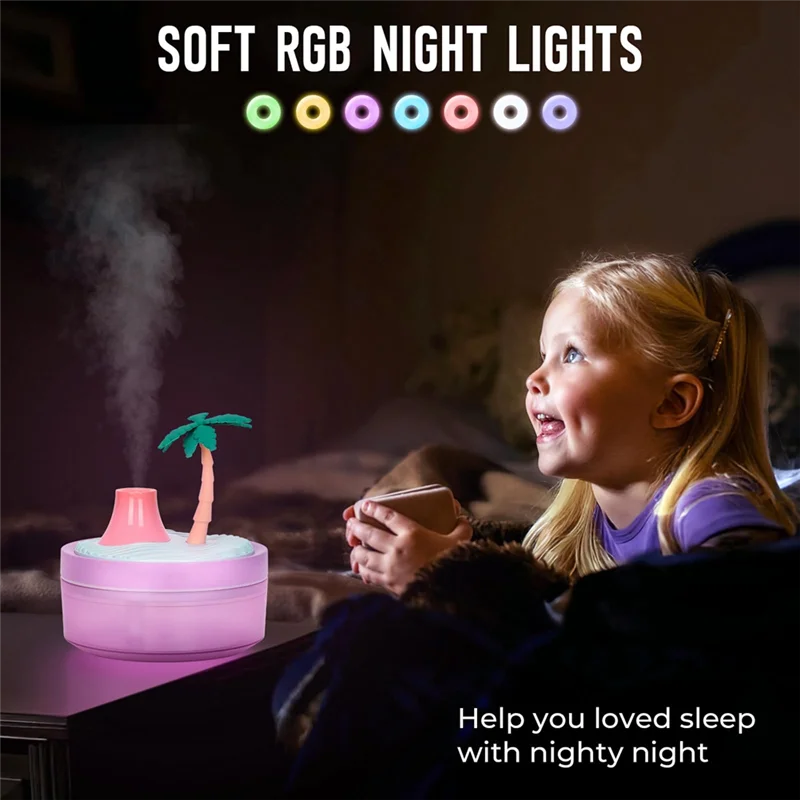 A84G-Cute Mini Humidifier Coconut Tree Desktop Humidifiers For Bedroom Portable Small Cool Mist Humidification For Home