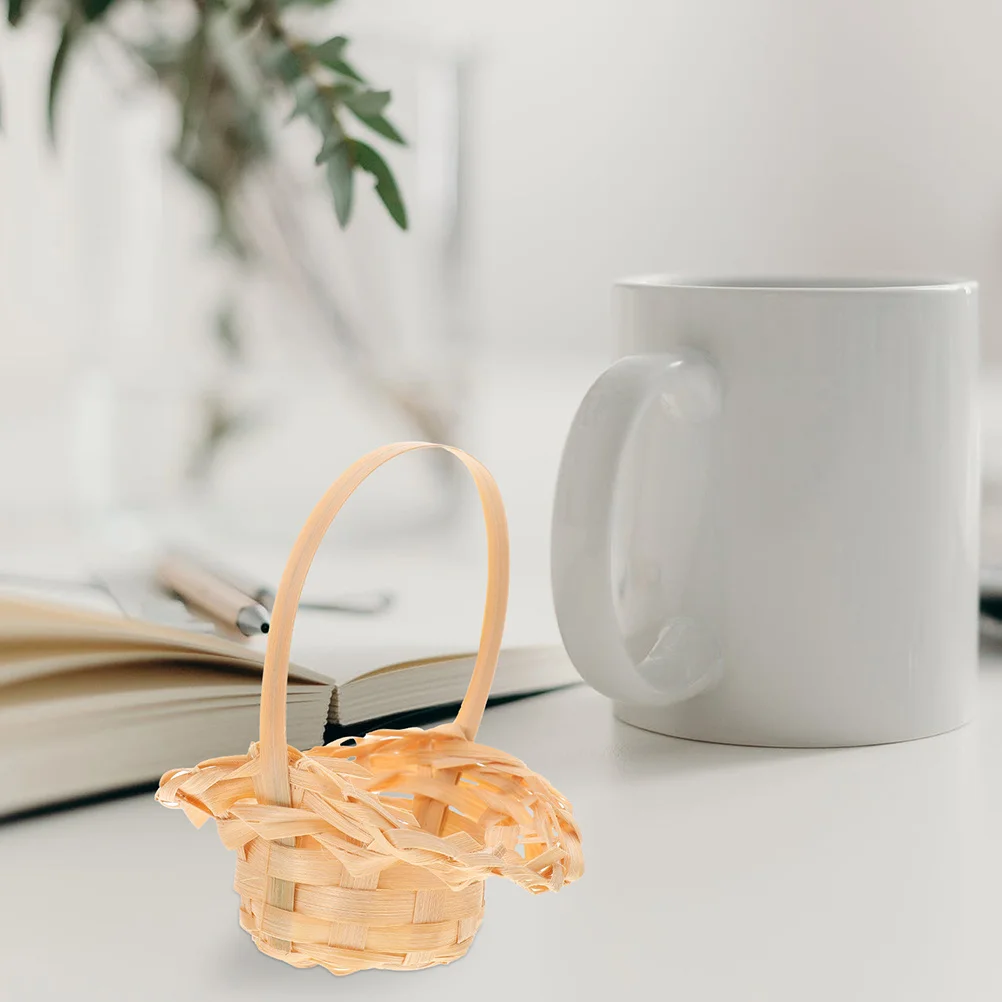 

6Pcs Mini Woven Baskets Handles Rustic Wedding Favors Small Decorative Storage Farmhouse Craft Accessories Miniature Basket