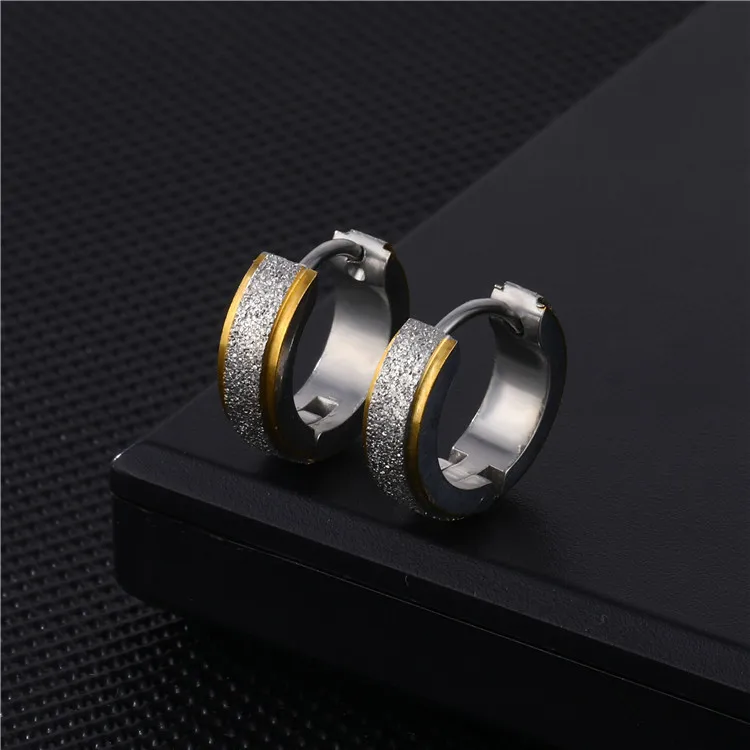 New Men/Women Titanium Steel Cut Line Frosted Earrings Small Ear Circle Anti-allergic Ear Buckle Earring More Style Punk Jewelry