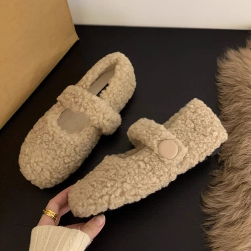 

Fur Women Flats Loafers Shoes Warm Short Plush Cotton Shoes 2025 Winter Casual Shoes Sport Sneaker Running Walking Zapatos Woman