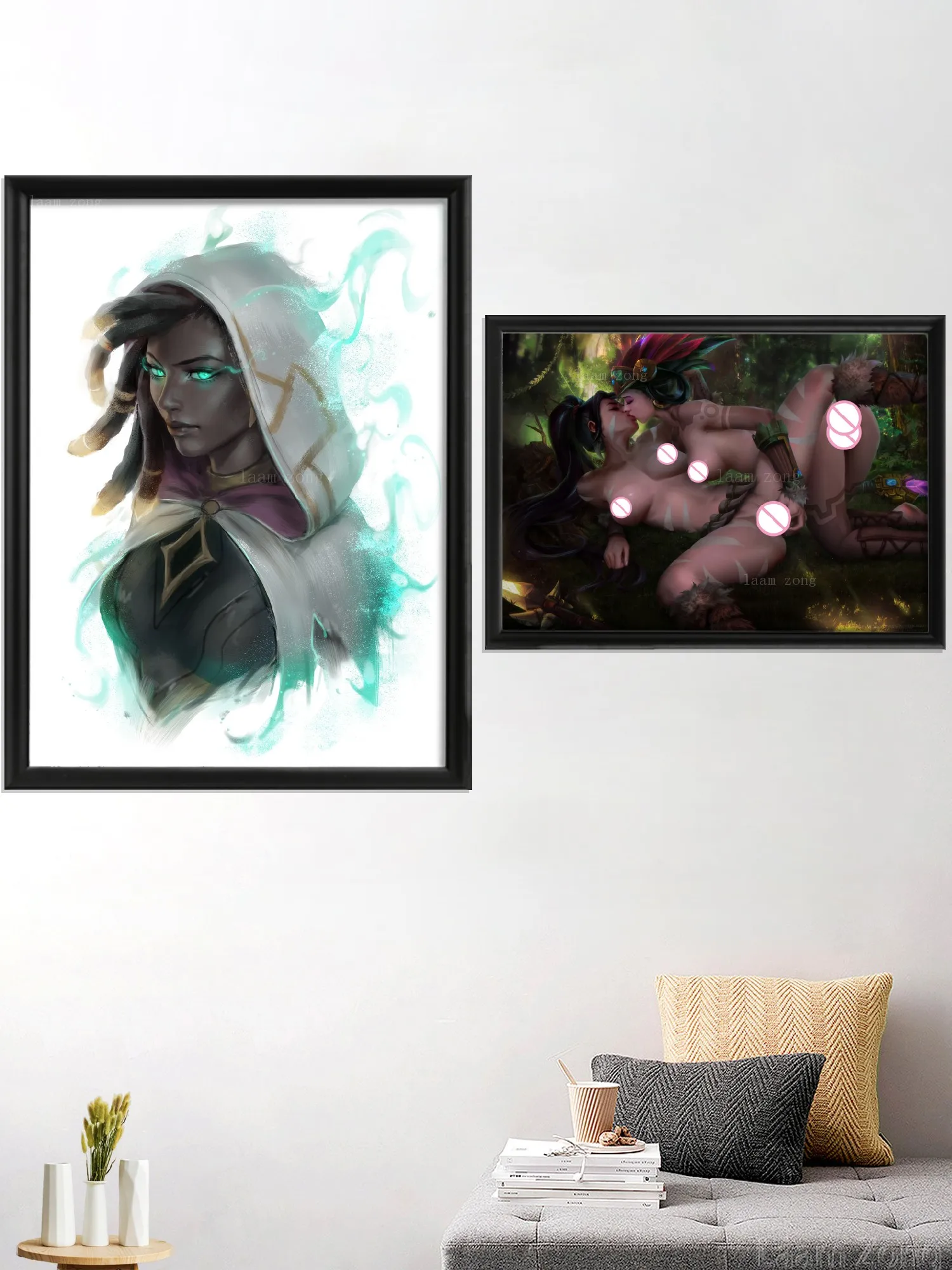 Jinx Anime Sexy Nude Girl Art-Poster, Wall Decoration, Home Picture, Silk Prints, Nidalee Senna, Cartoon Game Art