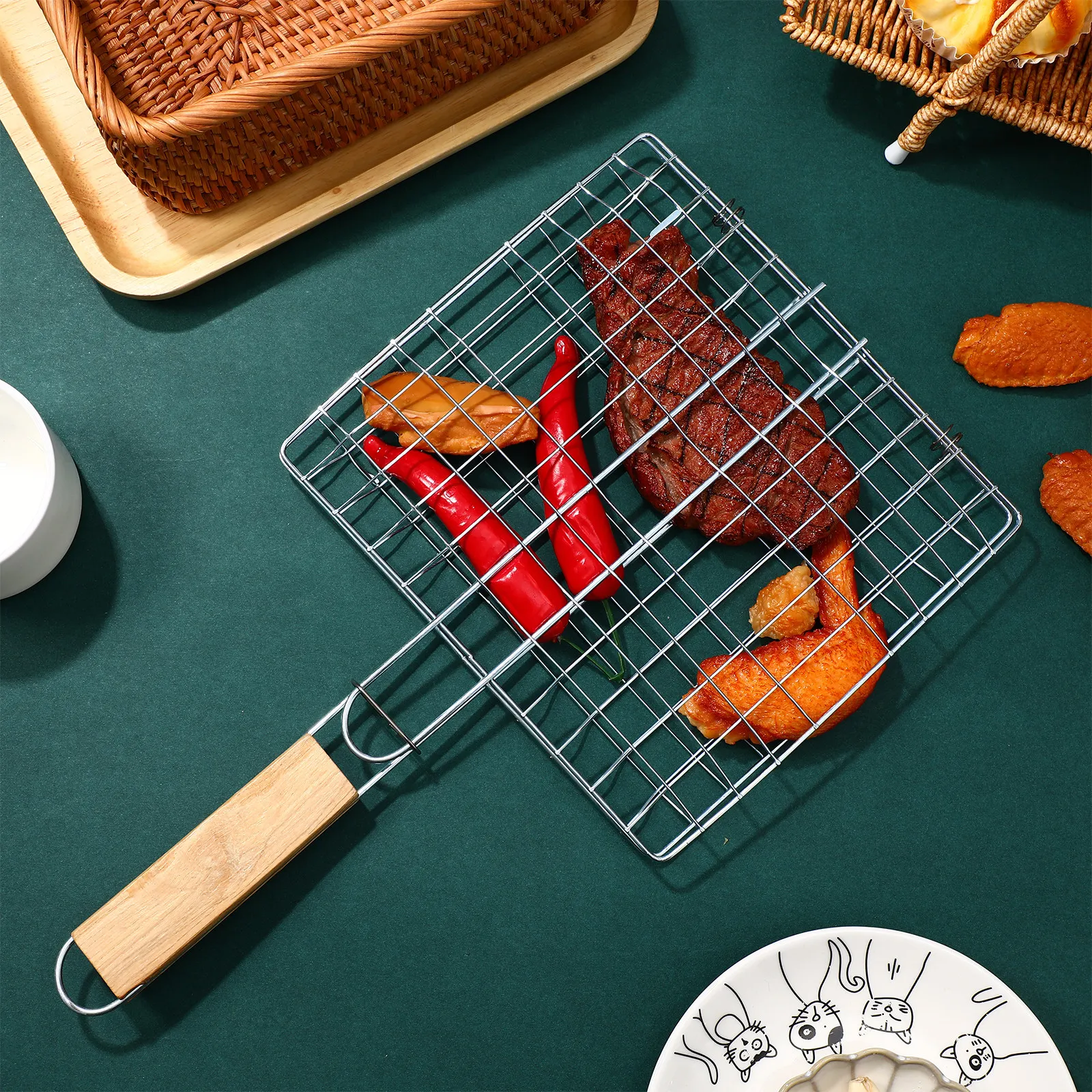 

2pcs Barbecue Clip Stainless Steel Grill Mesh Clamp For Fish Chicken Bbq Net Tool Portable Barbecue Rack Cooking Accessory