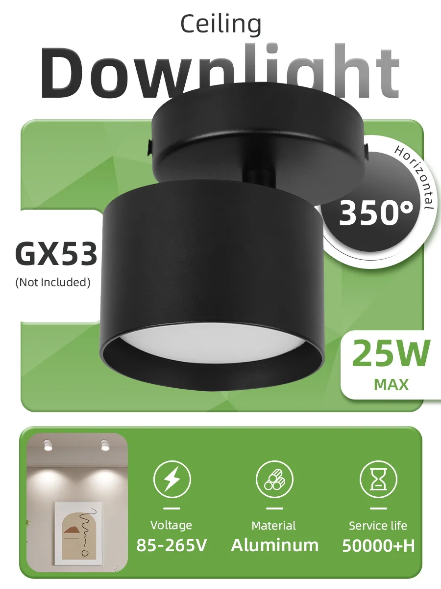 Кухонный светильник DownLight GX53 AC85V-265V Гостиная Спальня Коридор Точечный потолочный светильник Светодиодный прожектор для декора комнаты Светодиодный настенный светильник для дома