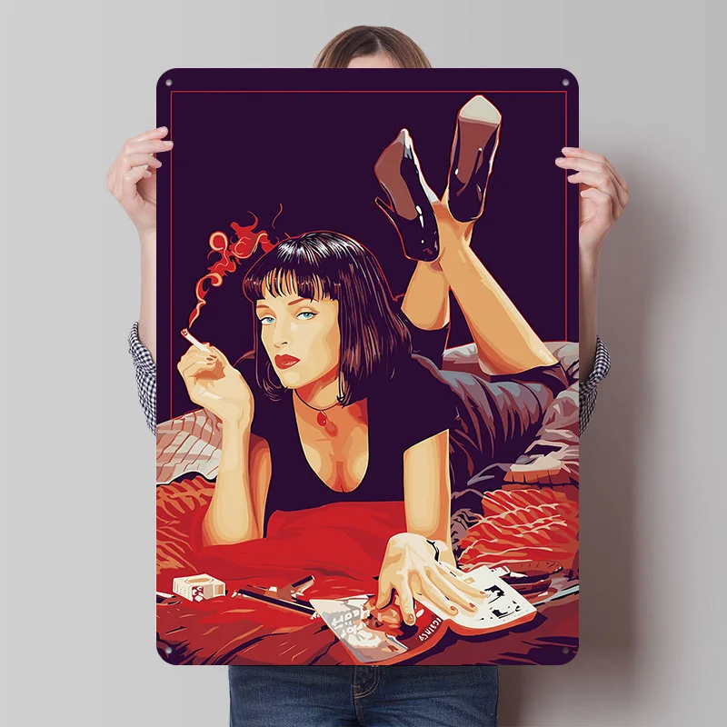 Mia Wallace Pulp Fiction Illustrations-Poster, personalisierte Vintage-Metallschilder, Wandkunst, Retro-Blechschild für Bürodekoration, Zuhause