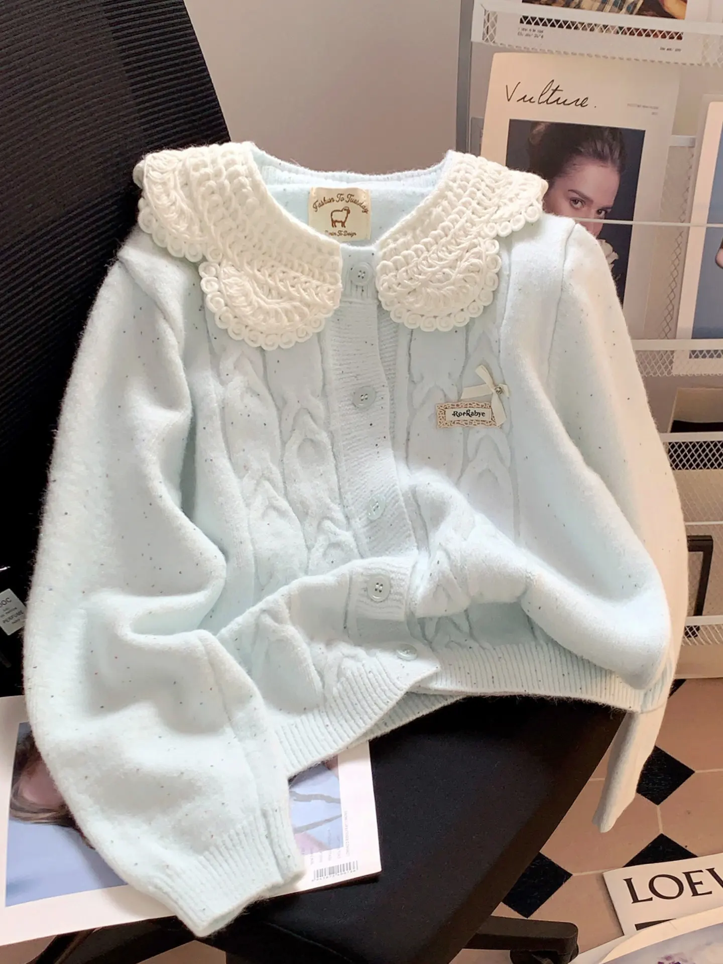 

Синий милый кукольный воротник, милый вязаный кардиган, куртка, женский вязаный свитер в студенческом стиле, пальто, молочный милый топ, осенние джемперы