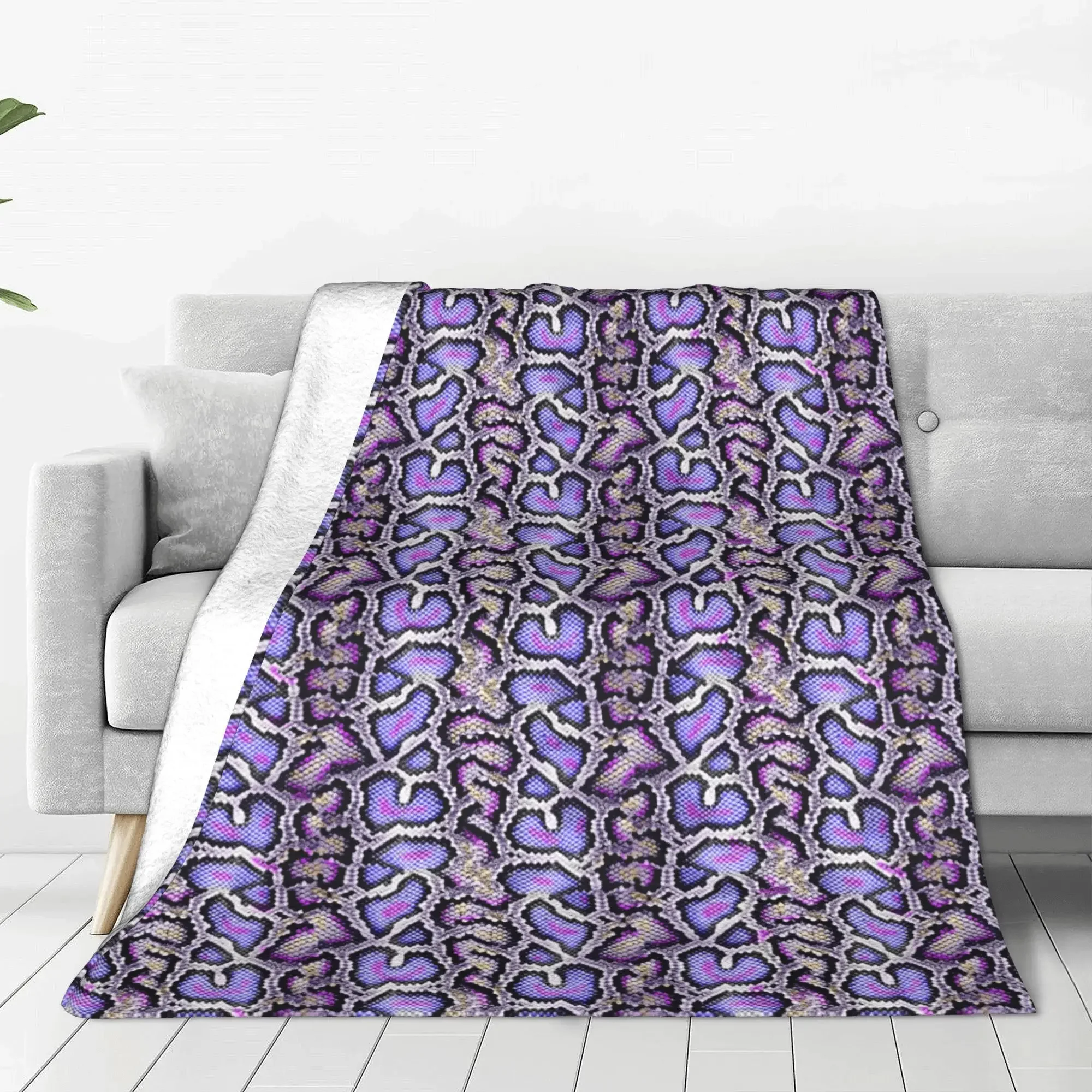 Purple Python Snake Skin Throw Blanket for Couch  Soft Cozy Plush Blanket 50x60 Inches Multiple Sizes Bedspreads for All Season