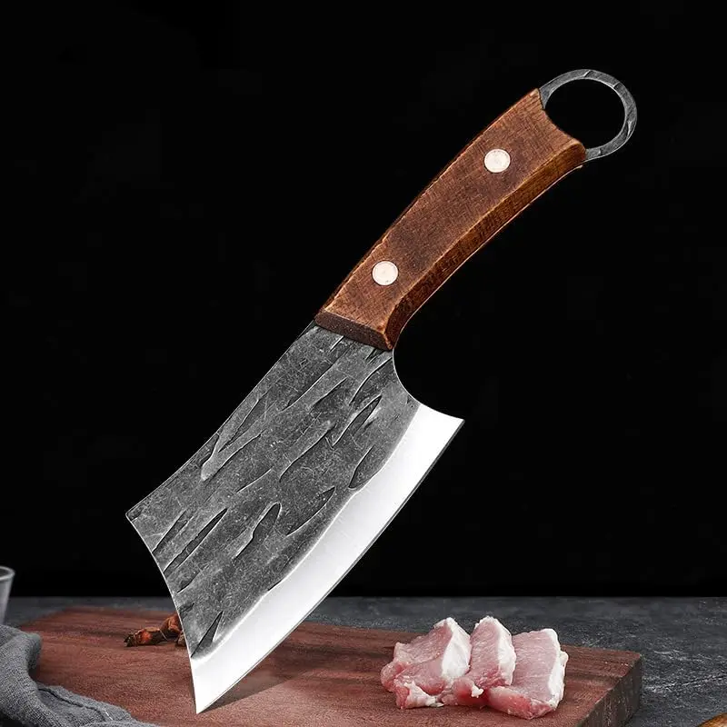 1pc Meat Cleaver Hand-Forged Kitchen Boning Knife Stainless Steel Slicing Fish Knife Wood Handle Meat Cleaver Chef Cooking Tools